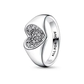 Anillo Sello Corazón Radiante en Pavé 192491C01