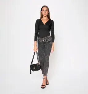 Blusa manga larga con escote cruzado