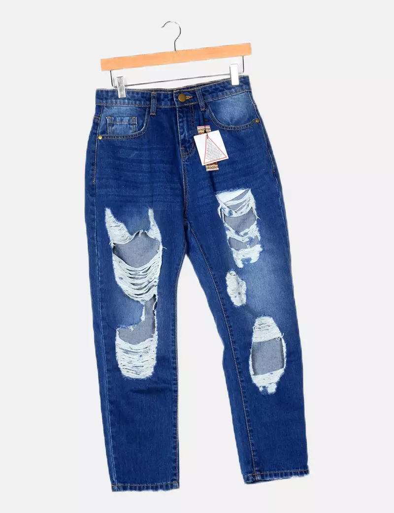 Boohoo Jeans boyfriend ripped azul