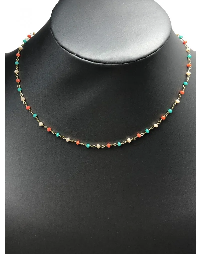 COLLARES BISUTERIA FINA CON CADENA Y BOLITAS MULTICOLOR