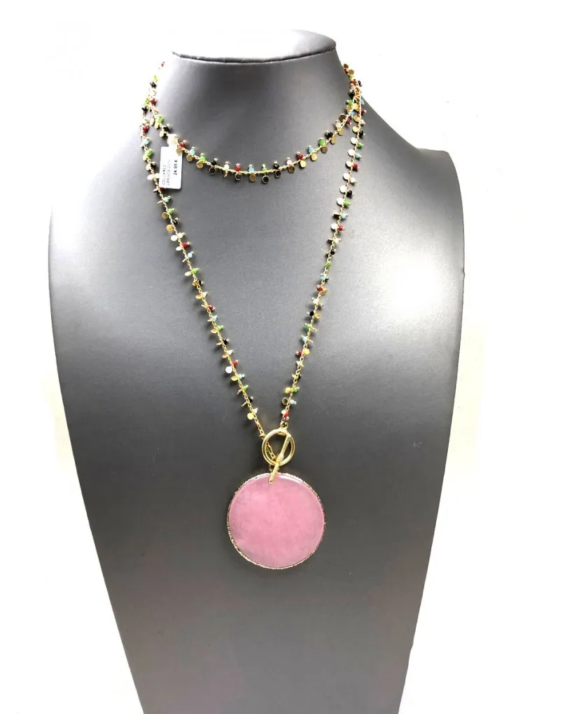COLLARES LARGOS CON GRAN COLGANTE ROSA DE PIEDRA