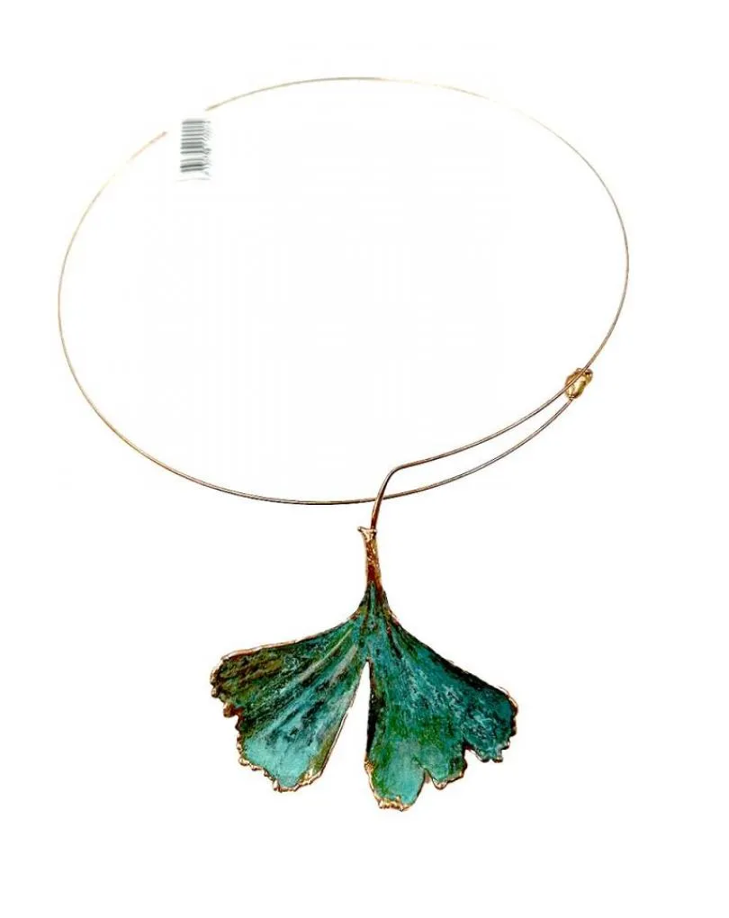 COLLARES MUJER ARTESANALES GINGKO BILOBA PRESERVADA TURQUESA