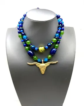 COLLARES MUJER JOYAS TRIBALES AFRICANAS EN BONCE Y LATON CON GEMAS SEMIPRECIOSAS