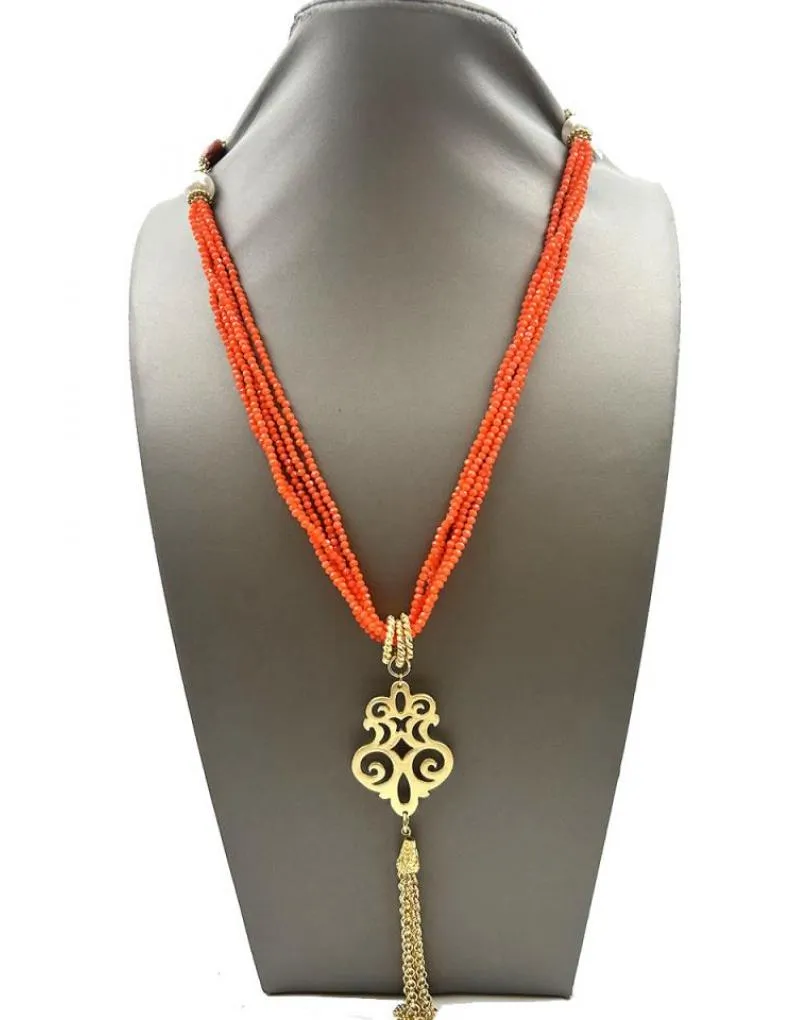 COLLARES NARANJAS LARGOS Y DORADOS DETALLE REPLICA JOYA ANTIGUA