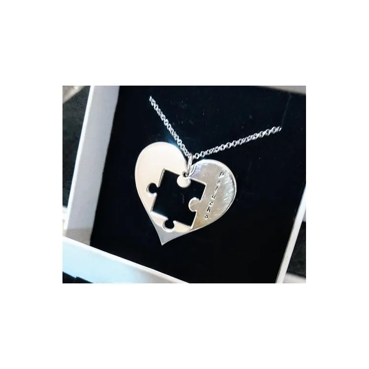 Collares personalizados duo corazón-puzzle en plata de ley