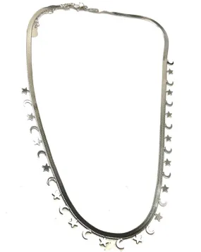 COLLARES PLATEADOS CON ESTRELLITAS Y LUNAS INTERCALADAS