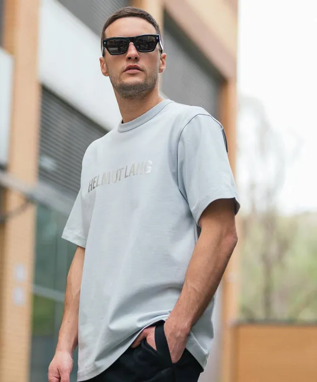 Helmut Lang Blue t-shirt with SPACE logo print