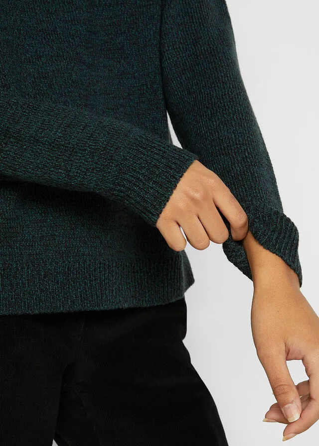 Jersey de punto con cuello redondo jaspeado Verde intenso
