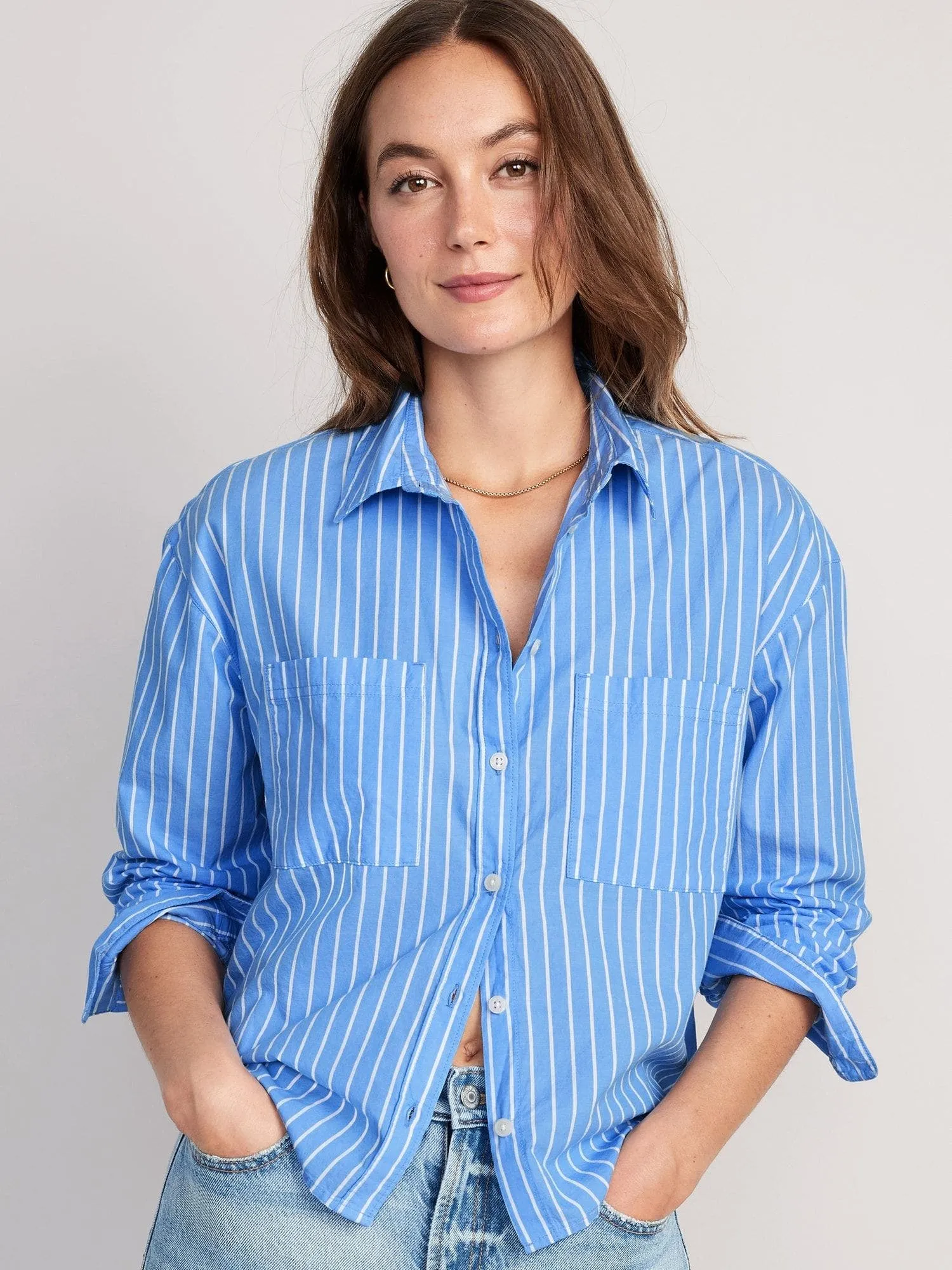 OLD NAVY Blusa Old Navy Boyfriend Utility Tipo Cropped A Rayas Mujer