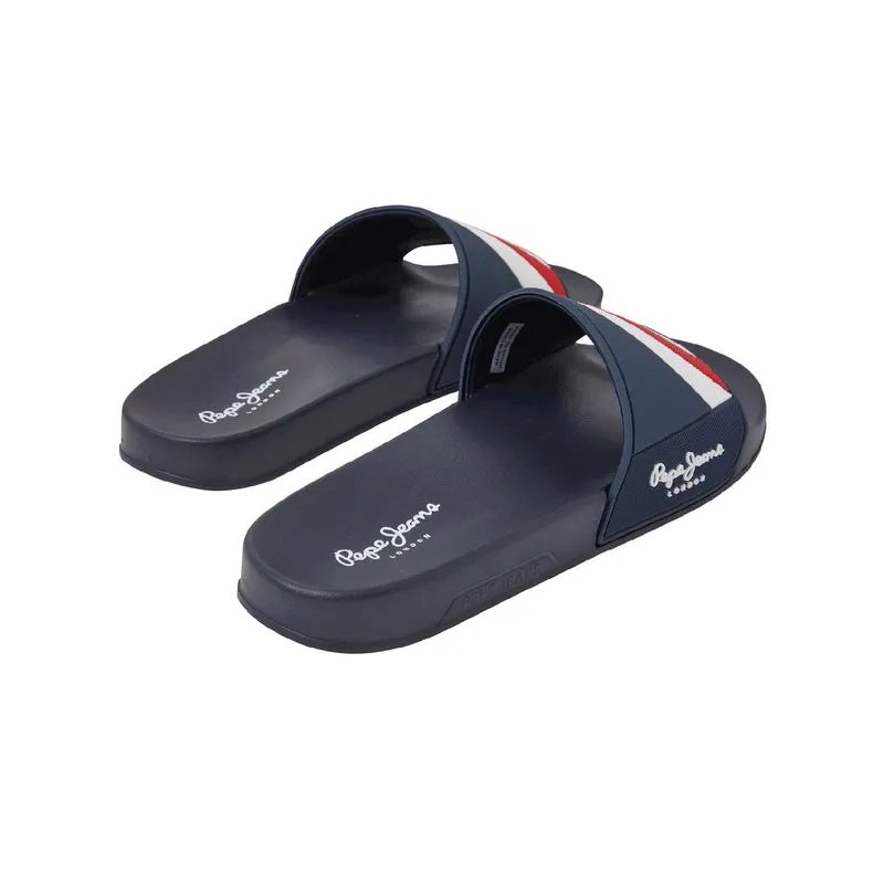 Sandalias Pepe Jeans Hombre Slider Texture Azul - Blanco