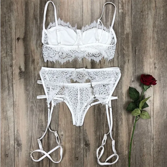 Sexy Lace Hollow Sling Intimate Bra Panty 2 Piece Set Women Lingerie