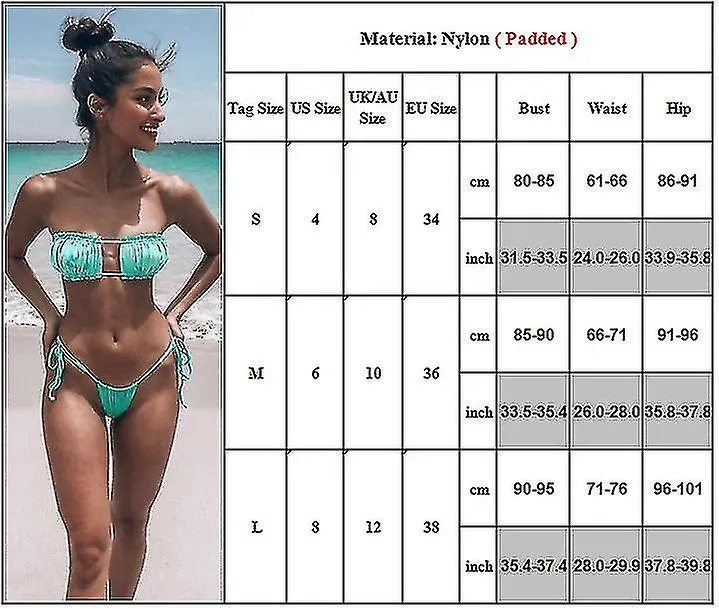 Womens Strapless Bra Bikini Set Bandeau Frill Thong Swimwear Swimsuit Beachwear